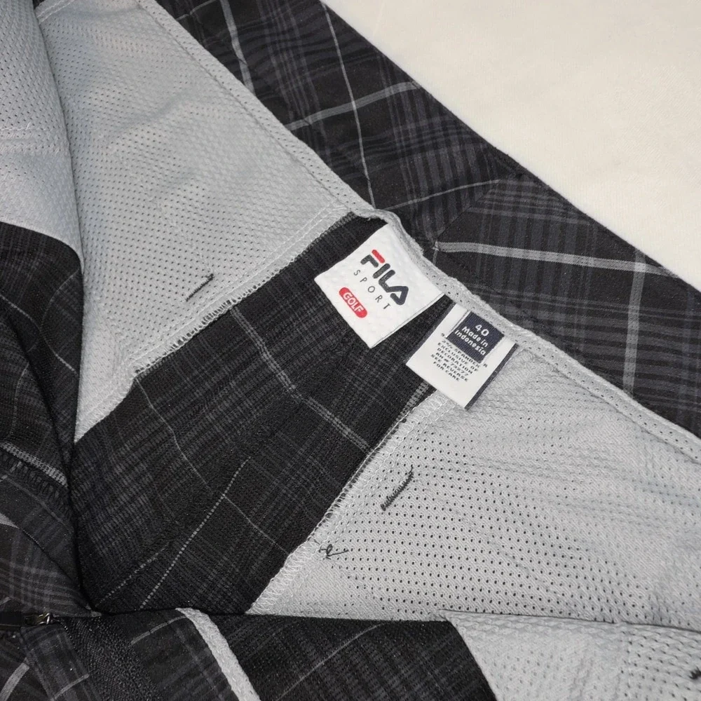 Fila‎ Sport Golf Mens 40 Plaid Shorts Black Grey Check Performance Activewear